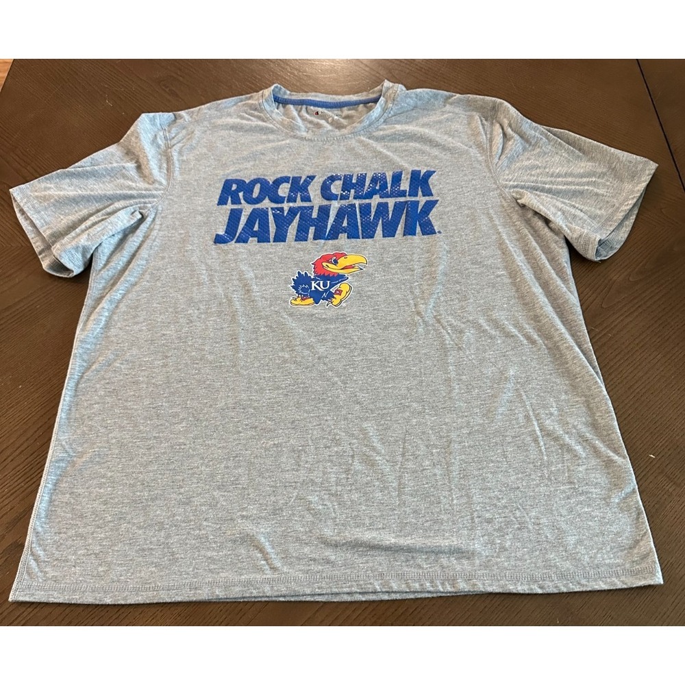 University Of Kansas Jayhawks Ringer‎ Shirt Mens XL Gray Champion Rock Chalk - Picture 2 of 4